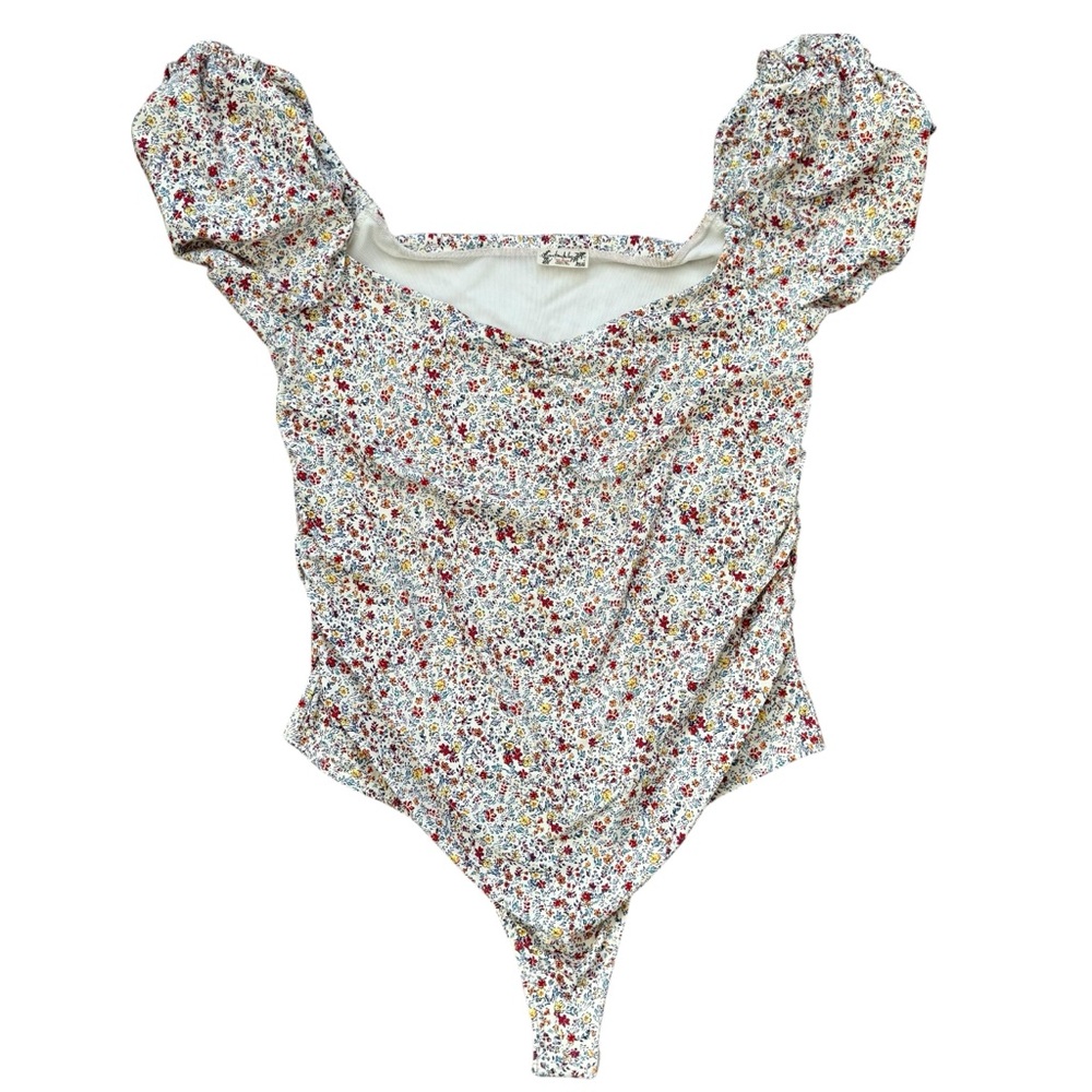 Free People Bella Puff Sleeve Floral Bodysuit